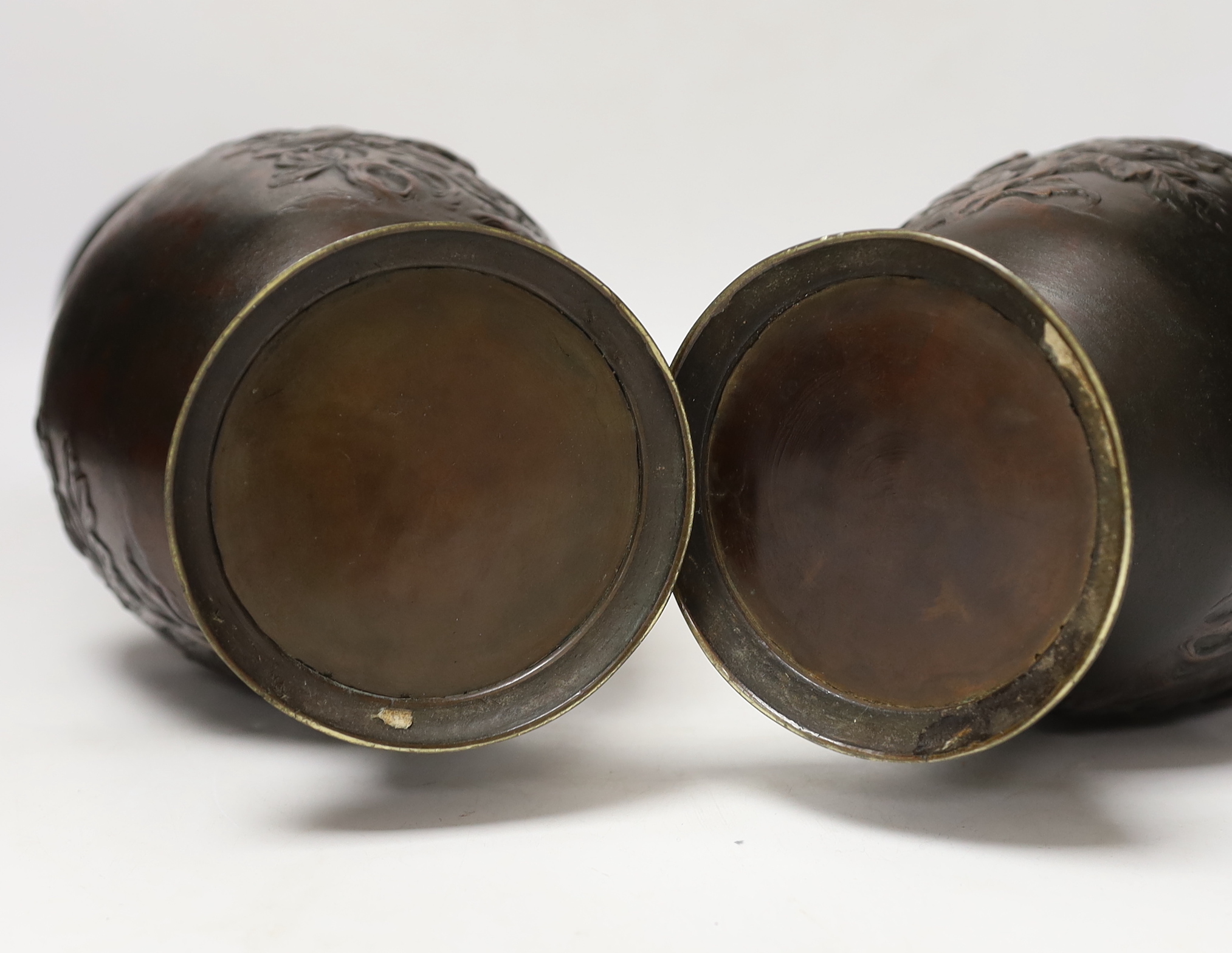 A pair of Japanese bronze vases, 38cm high